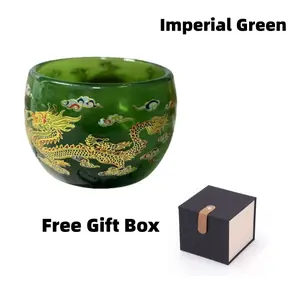 Gift Box Set: Premium Imperial Green Glass Tea Cup Kung Fu Tea Set, Large Glass Tea Cup, Tea Cup, Holiday Gift, Collectible, Thanksgiving, Christmas, Halloween, Gift for Friends, Tableware, Mug, Flat-bottomed Cup, Handcrafted, Tea Set