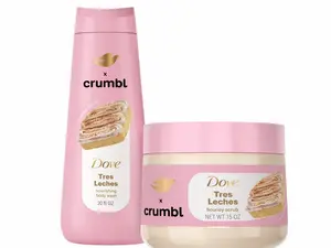 Dove Crumbl Tres Leches Body Care Bundle – Body Wash 20 oz + Body Scrub 15 oz Limited Edition