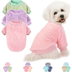 3 Pack Warm Soft Flannel Dog Sweaters for Small Medium Dogs or Cats, Pet Clothes Shirt Coat Jacket for Girl Boy Dogs, Small (Pink+Purple+Light Green)