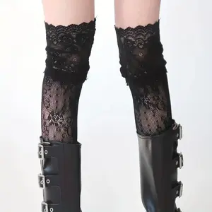 Youth Floral Trim Pattern Thin Long Tube Socks, Over-The-Knee Socks, 1 Pair Pack, Comfortable & Stylish Footwear