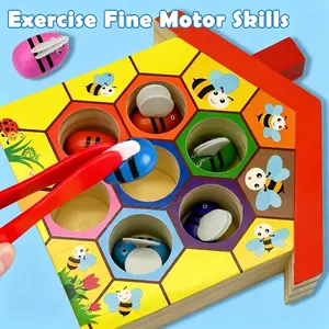 Wooden Montessori Bee Hive Matching Game, Toddler Fine Motor Skill Toy, Color Sorting & Counting Preschool Educational Toy, Ideal Gift for 3+ Year Old Kids