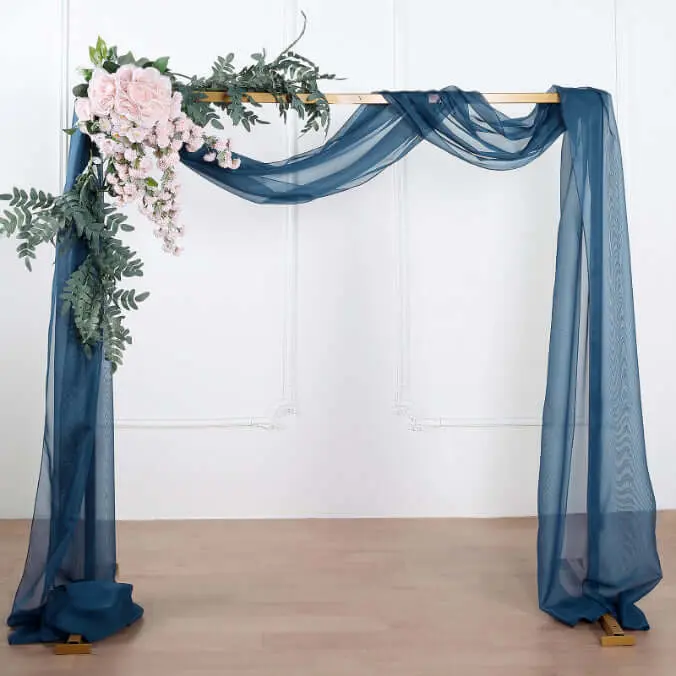 Navy Blue Sheer Organza Draping Fabric - 18ft Decorative Wedding Background Arch Curtains, Home Decor Items for Ceremony, Window Scarf Valance, Backdrop