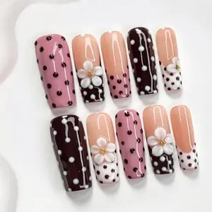 CuraTique | Dot Bloom GC 10PCS Handmade Press On Nails REUSABLE 3D Gel spring 2026 / Prom