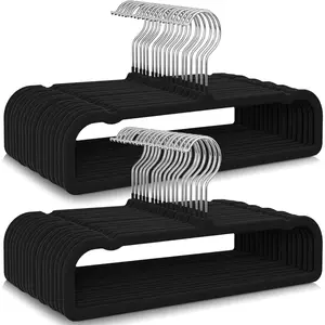 50 Pack Black  Hangers Non Slip, Felt Pants Hangers Thin Space Saving Clothes Hanger Flocked  Durable Ganchos para Colgar Ropa with 360?Swivel Hook for Pants Jeans Shorts Skirts  Top