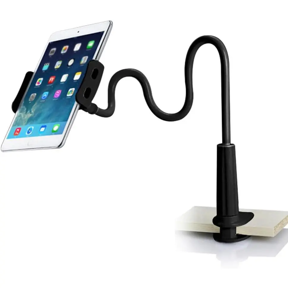 Clamping Gooseneck Phone and Tablet Mount Holder with Flexible Long Arm - Ideal for Desk, Office, Bedside, Headboard, Kitchen Counter, Boat, RV, and More - Black