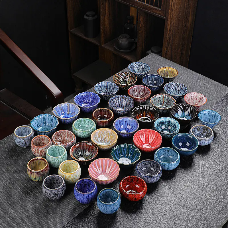 Ceramic Kiln‑changed Single Cup, Jianzhan Teacup with Tenmoku Glaze, Tea Bowl