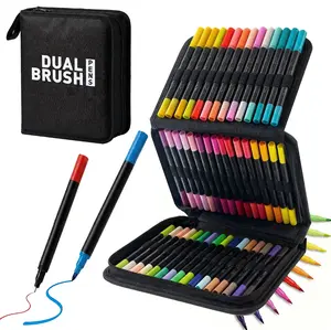 Noluck 48-Color Dual-Tip Markers, Fine & Brush Tips, Ideal for Adult Coloring Books, Calligraphy, Office Stationery