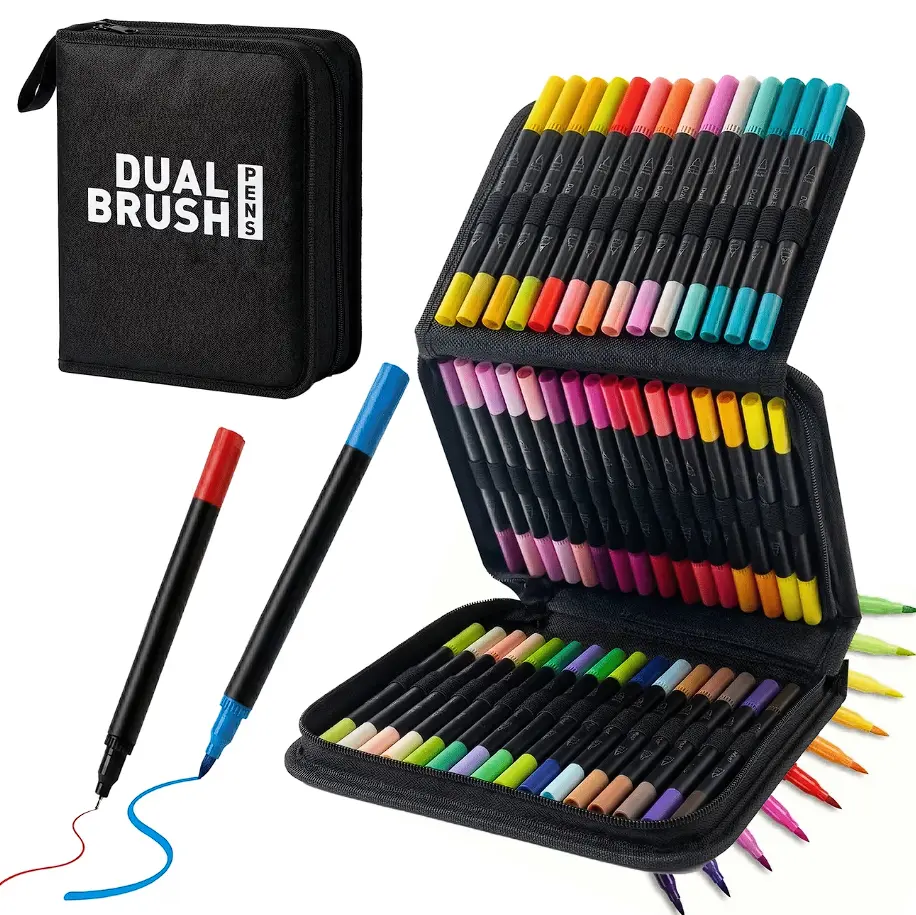 Noluck High Quality 48-Color Dual-Tip Acid-Free Thanksgiving Dual Brush Pen Set, 0.4 mm Fine & 1-5 mm Brush Tips, Water-Based Ink, Ideal for Coloring, Art Projects, Office Stationery