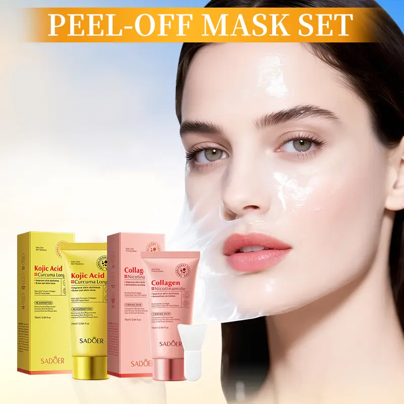 Collagen & Curcuma Peel Off Mask Duo Set, Bio-Collagen Brighten Curcuma Face Masks: Dark Spot Corrector, Glass Skin Brightener, Deep Pore Cleanser, Elasticity Booster, Hydrating for Women & Men, Bio-Collagen Face Masks
