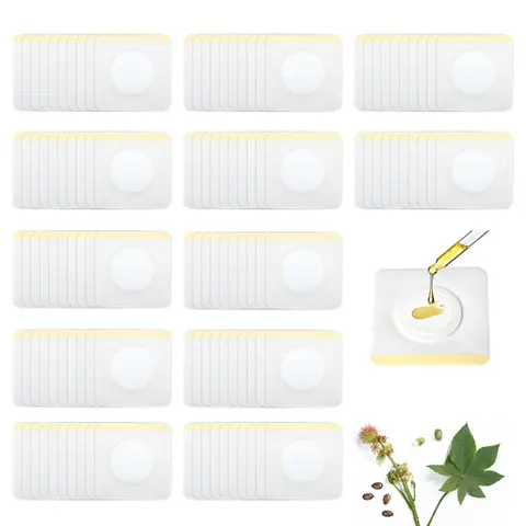 120Pcs Disposable Castor Oil Pack Wrap Belly Button, Highly Absorbent Self-Adhesive Organic Cotton Castor Oil Packs Wrap Promotes Digestion, No Wash, Easy to Use, Anti-Seepage(Oil Not Included)