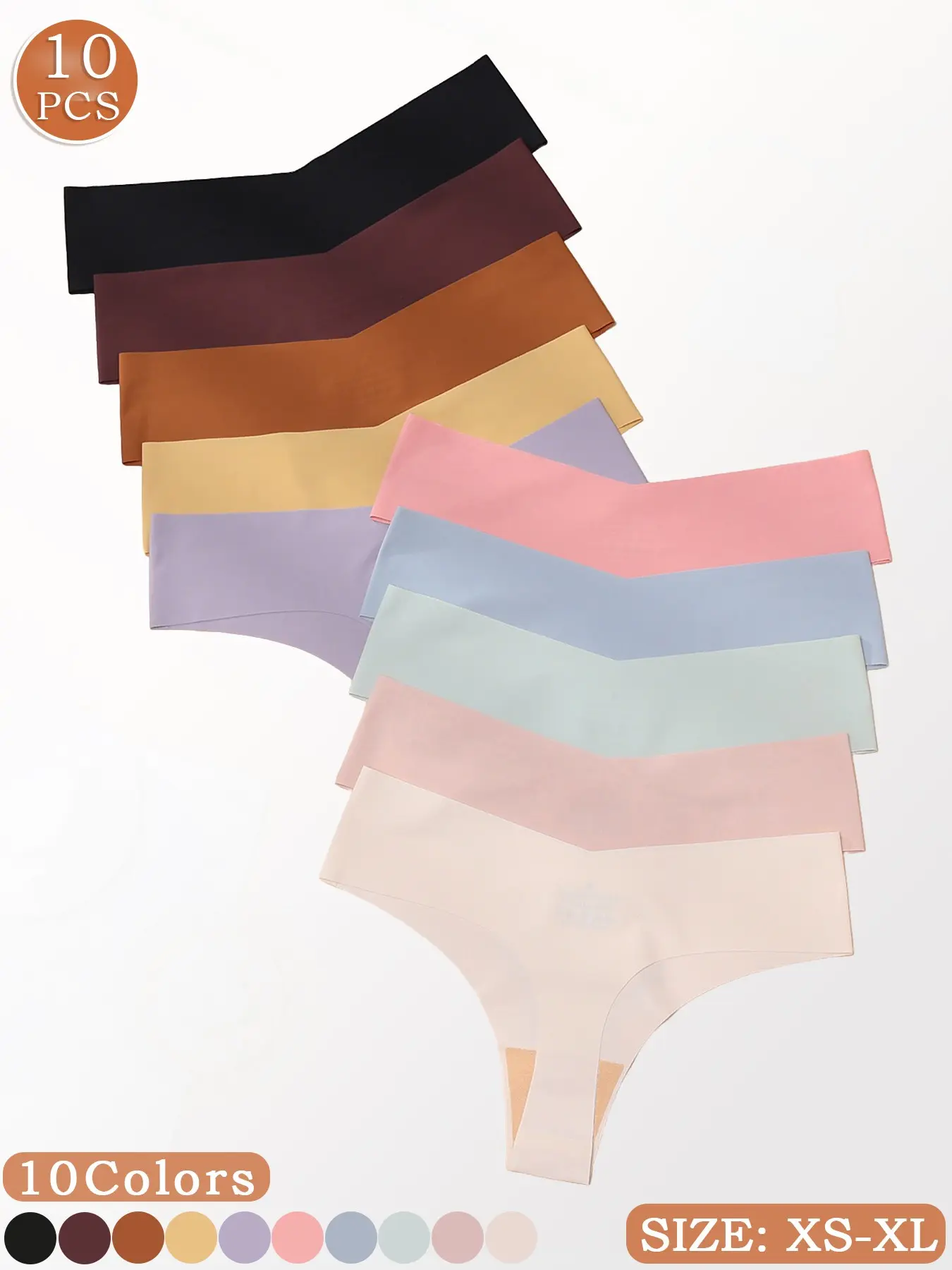 Women's Seamless Soft Low Rise Fit Thong, 10 Pack No Show Invisible Panties, XS-XL Multi-Color Essential Everyday Casual Underwear Curvy