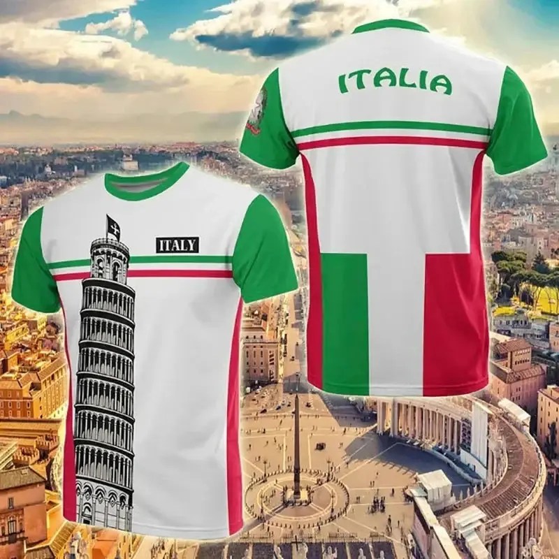 Italy Flag 3D Printed T Shirt Men Clothes Italian National Emblem Sports Men'S Clothing Casual Streetwear Man O-Neck Tops
