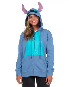 Disney Women's Lilo and Stitch I Am Stitch Costume Sweatshirt Zip Hoodie w/ Embroidered Face and Stand-Up Ears