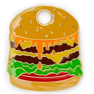 Hamburger Tag - Cool Pet ID Tag with Free Engraving, 30mm x 30mm, Zinc Alloy Finish, Steel Ring Included, Stylish and Durable for Pet Owners.
