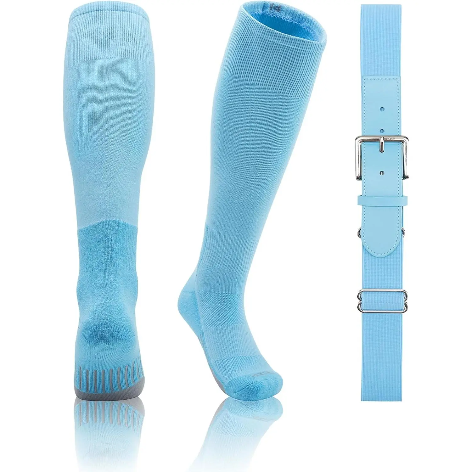 QBK Toddler Athletic Tube Socks & Belt Combo Set, Sporty Accessory Kit for Youth Baseball, Softball (1 Pair of Socks, 1 Belt), Athletic Socks
