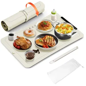 KISSAIR Electric Food Warming thermal insulation mat - 3 Temp Levels with Child Lock & 4H Auto Shutoff, 3mm Ultra-Thin Roll-Up Design, 250W Low Energy Full Surface Heating for 6 8-Inch Plates, for Daily Use, Family Dinners & Holiday Buffets versatile food