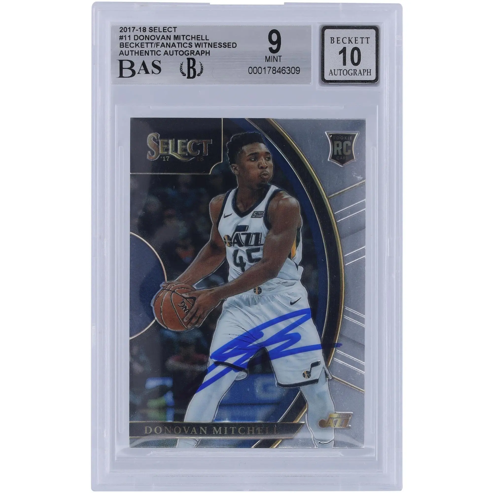 Donovan Mitchell Utah Jazz Autographed 2017-18 Panini Select #11 Beckett Fanatics Witnessed Authenticated 9/10 Rookie Card - Fanatics Authentic Certified