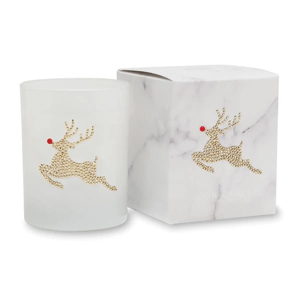 212 MAIN Primal Elements Rudy Icon Hand-Poured Fragrance Scented Wax Candle - 9.5oz Small Batch White Marble Decor, Rhinestones-Accented Long-Burn Gift with Aroma Box for Home, Festive Use