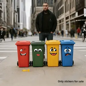 4 Sheets Cartoon Face Stickers, Self-Adhesive, Suitable for Plastic Surfaces, Removable, Home Decor, Trash Can, Wall, Toilet, Fridge