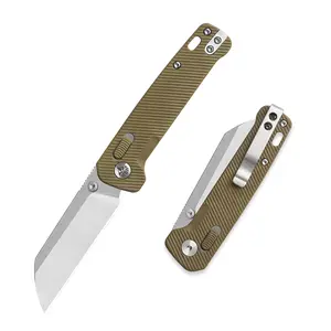 QSP Penguin Glyde Folding Pocket Knife, 3.06" 14C28N Blade EDC Knife, Glyde Lock, Ceramic Ball Bearings, Reversible SS Deep Carry Clip, Khaki FRN Handle
