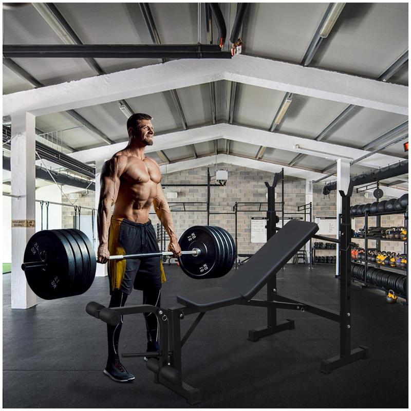 GARVEE Olympic Adjustable Weight Bench Set + Bench Press with Squat Rack + Thickened Metal Tubes + Preacher Curl Pad + Soft Leather Cushion + Foldable Design + Home Gym Use