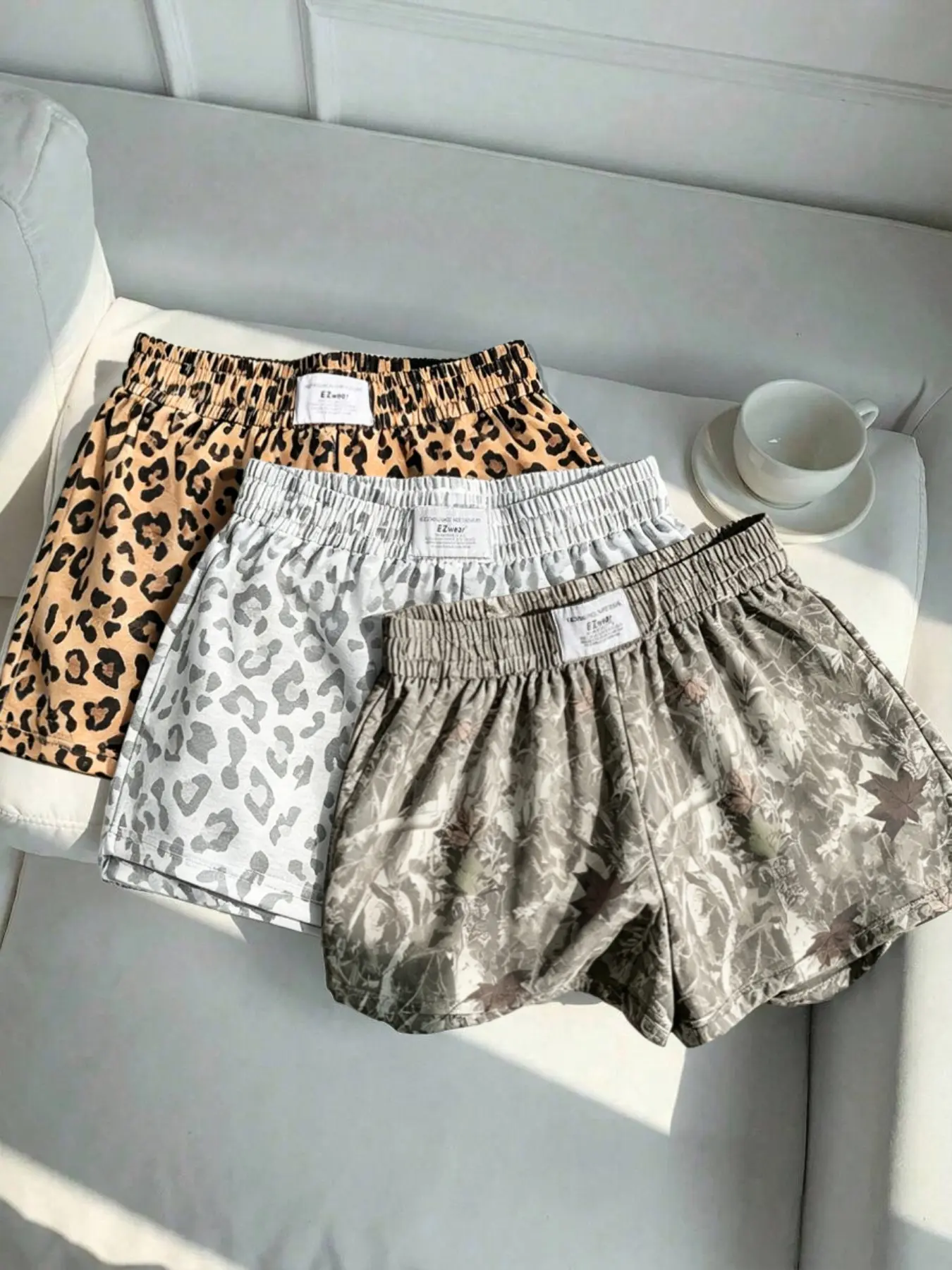 3-Pack Y2K Style Camo, Leopard & Plaid Print Shorts, Elastic Waist Loose-Fit, Casual Summer Shorts for Women, Outdoor & Daily Wear