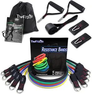 Ultimate At-Home Resistance Band Kit: 5 Stackable Tubes, Large Foam Handles, Door Anchor for P90X, HIIT & Total Body Tone TheFitLife