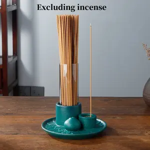 3-In-1 Ceramic Incense Holder with Brass Stand and Glass Stick Organizer, Home Decor for Aromatherapy and Relaxation