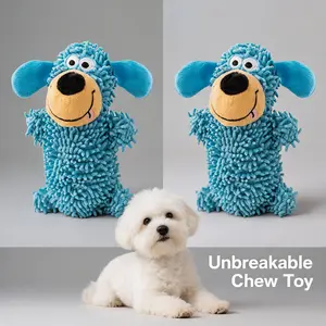 Blue Dog Squeaky Plush Dog Toy, Durable Chenille Puppy Chew Toy for Teething, Interactive Squeaker Pet Toy for Small/Medium/Large Dogs, Stress Relief & Boredom Companion