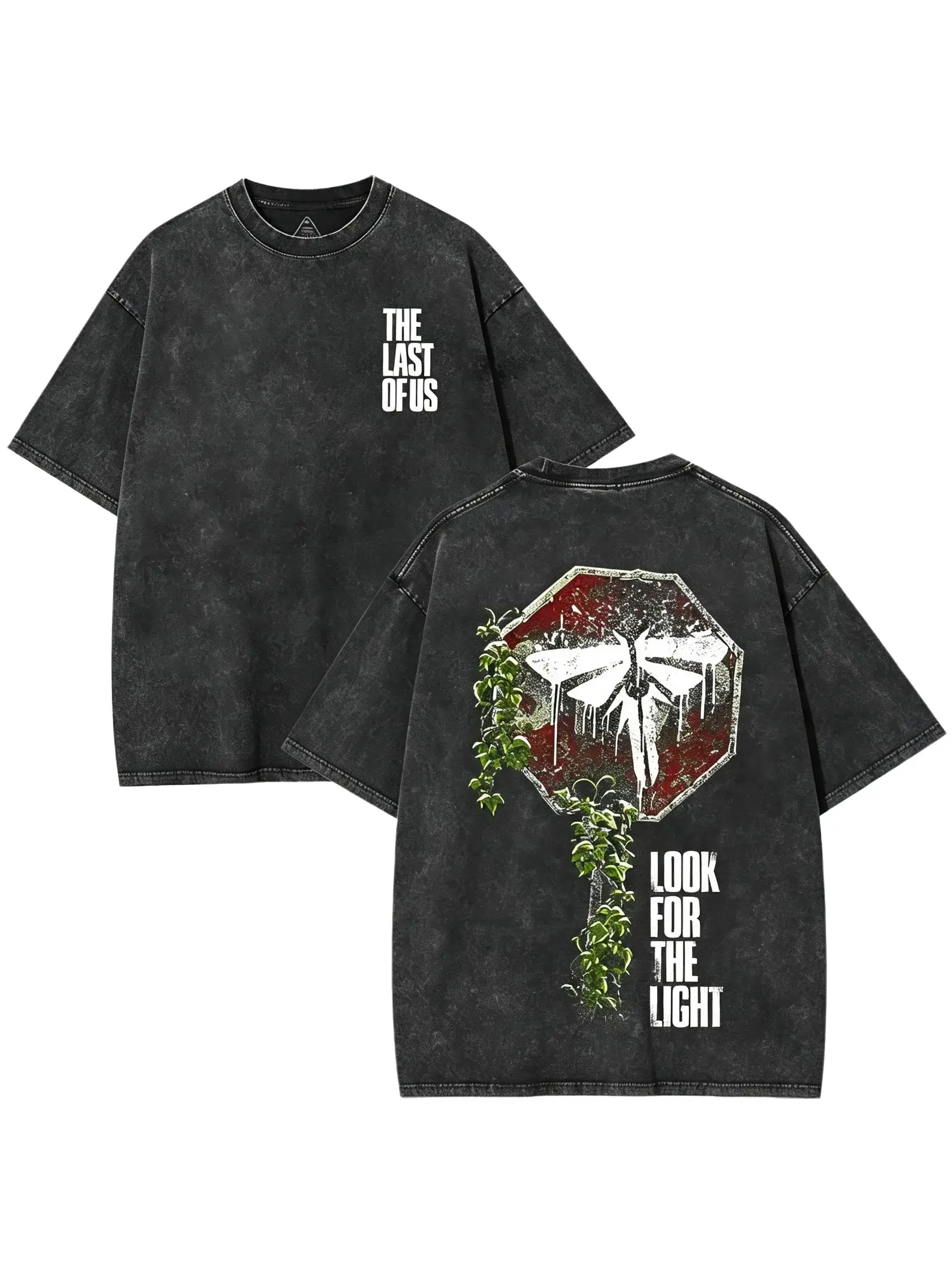 The Last of Us Graphic T Shirt Men Women, Vintage Washed Black Tee Oversized Streetwear Shirt, Post Apocalyptic Game Inspired Graphic T Shirt, Retro Distressed Cotton Short Sleeve Top, Y2K Dark Aesthetic Casual Unisex Summer Fashion Trend