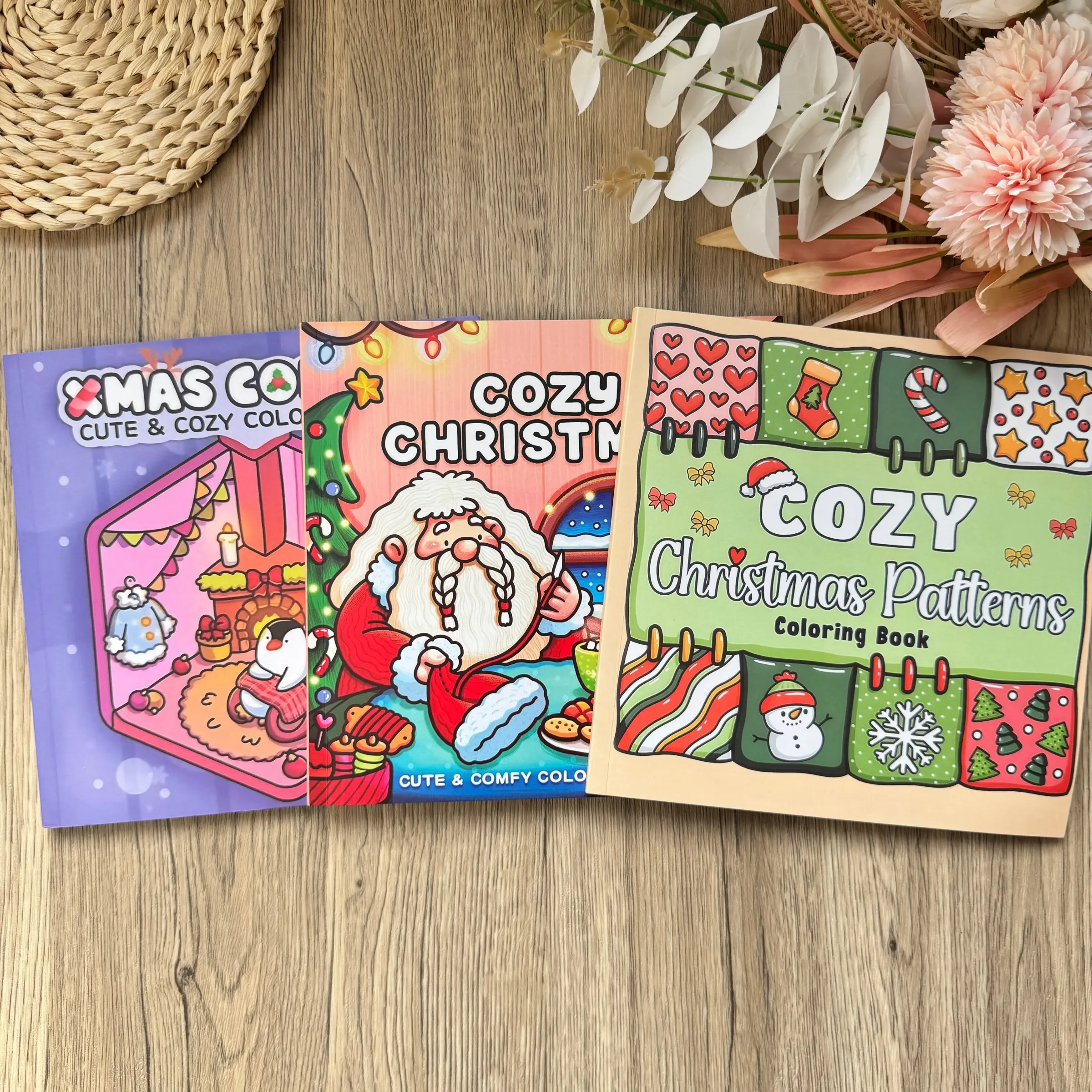 3-Book Set of Adorable and Fun Adult Christmas-Themed Coloring Books: High-quality, thick paper with cute designs + Cute Illustrations + diverse themes. Relax and enjoy creative fun—the perfect Christmas gift, Cozy Cuties Coloring Book