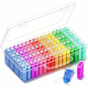 64 Grids Diamond Painting Storage Containers, Portable Transparent Bead Organizer Box with Snap Lid Dust-Proof Diamond Art Drill Container for DIY Crafts, Jewelry, and Small Accessories