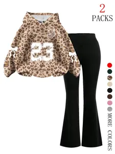 Women's Warm Sweatshirt Set + Slim Fit Flare Pants, Casual Butterfly Print Hoodie with Kangaroo Pocket, Fall & Winter