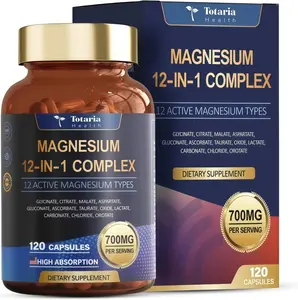 Limited time sale, 120 Capsules 12-in-1 Magnesium Complex 700mg -Supplement with Glycinate, Citrate, Malate, Oxide TaurateAspartate Orotate, Vegan Capsules for Muscle, Heart, andRelaxation Support I Magnesium complex for womenImagnesium glycinate