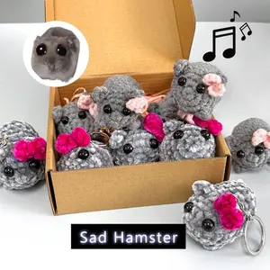 Handcrafted Sad Hamster Crochet with Music and Keychain - Cute Sad Hamster Keyring - Kawaii Sad Hamster Meme Plush Toy - Party Gifts, Holiday Gifts
