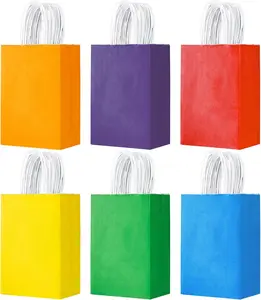24 Pack Small Gift Bags 5.8"×3.2"×8.25" Kraft Paper Bags with Handles, Party Favor Bags Bulk for Kids Birthday, Baby Shower, Crafts, Wedding, Party Six Colors