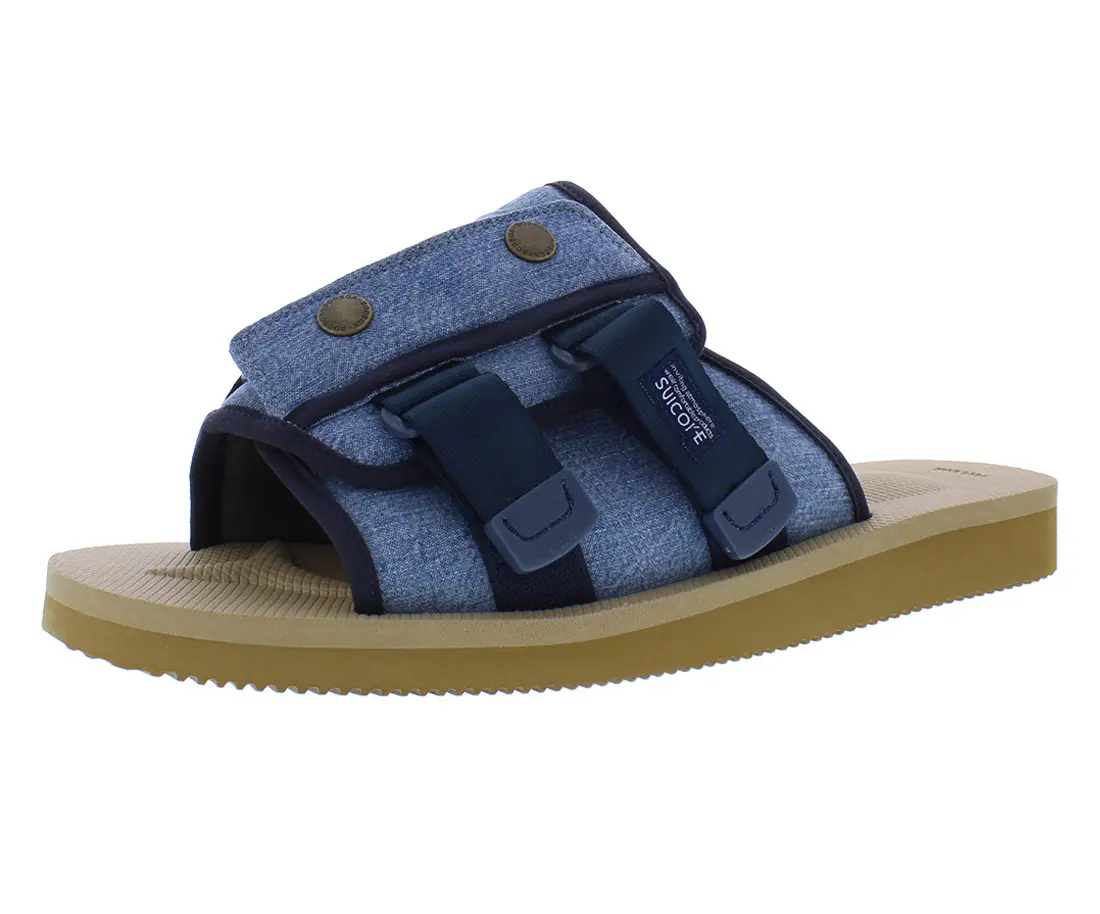Suicoke Kaw Cab Men's 2-Strap Sandals, Solid Pattern Open Toe Slip-On with Adjustable Nylon Straps, Two Strap Sandals