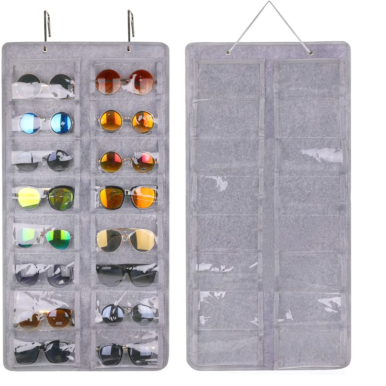 16-Slot Hanging Wall-Mounted Fashion Glasses Organizer with Felt Slots & Corded Storage - Rope Suitable for Glasses Holder, Eyewear Display for, Office, Entryway - Space-Saving Multi- Felt Organizer System, Hanging Jewelry Organizers