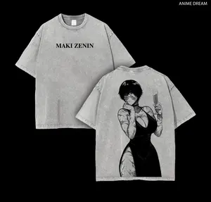 Maki Zenin - JJK Anime Double Printed Vintage Washed Tee Unisex Oversize Anime Manga Washed Heavyweight Cotton T-shirt, Gift For Anime Fan, Anime Lover