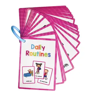 20 Flashcards Learning My Daily Activities Vocabulary Cards for Kids Early Education, Fun Game for Children Learning English Words, Bilingual Instruction Cards