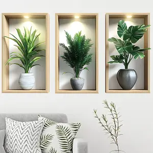 3D Plant Wall Sticker, Plant Wallpaper, Peel and Stick 3D Art Decal, Ideal for Living Room, Bedroom, Hallway, Sofa Background, Yoga Room Decor
