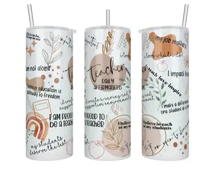 20 oz Handmade Holographic Teacher Daily Affirmations Stainless Steel Insulated Sublimation Tumbler
