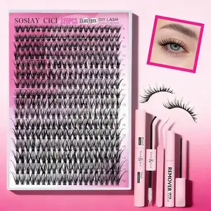 320pcs Lash Clusters Kit Natural Lashes Clusters 9-16mm Wispy Eyelash Clusters Kit Fairy Cluster Eyelash Extensions Thin & Invisible Band Lash Extension Kit with Lash Glue and Lash Tweezers, D-Curly