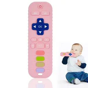 Baby Silicone Teething Toys, Simulation TV Remote Control Shape Teether Toys for Toddlers 3-18 Months, Boys Girls Baby Teething Toys, Babies Chew Toys, Freezer BPA Free, Pink