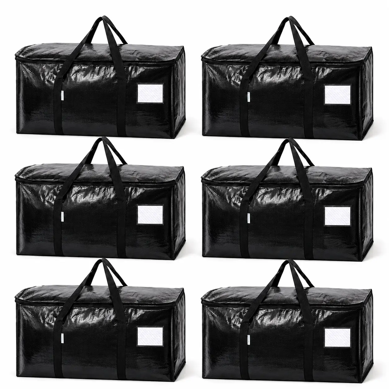 6-Pack Black Extra Large Moving Bags, Heavy Duty Oxford Storage Totes with Strong Zippers & Reinforced Handles, Waterproof Foldable Packing Bags for College Dorm, Apartment Moving, Clothes, Blankets & Closet Organization, Back to School