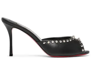Christian Louboutin Me Dolly Spike 85 Black Leather Backless Sandal Mule Heel Pump