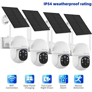 4pcs Outdoor Waterproof Solar Powered Camera, WiFi Connection, HD Resolution, Pan-Tilt Rotation, AI Smart Motion Detection, Sound & Light Alarm, Two-Way Audio, IP54 Waterproof, Ideal for Home & Farm Use【Nkccnur】