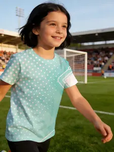 girl child jersey Polka Dot Pattern With Geometric Accents Breathable, light, and comfortable short sleeve T-shirt cute daily wear fashion elastic texture comfortable training sport summer quick-dry