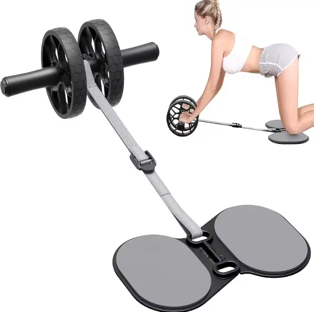 Multifunctional 2-Wheel Ab Roller with Resistance Band & Knee Mat Portable Abdominal Exercise Roller for Home Gym Men & Women