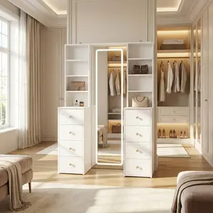 FUFU&GAGA LED Lighted Vanity Table, 8 Drawers & Storage Shelves, White Makeup Dresser with Full-Length Mirror